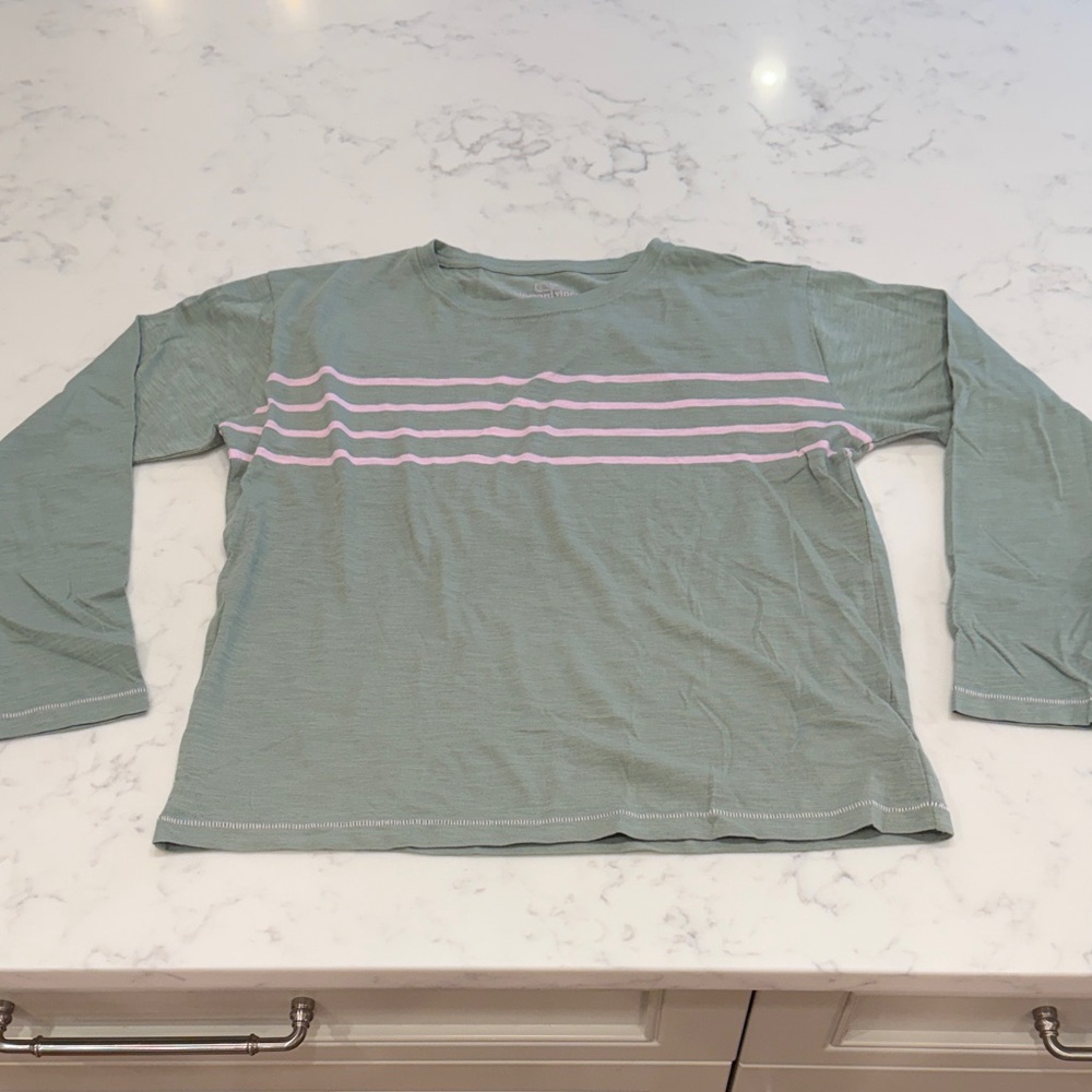 Vineyard Vines Green Long Sleeve Shirt with Pink Stripes